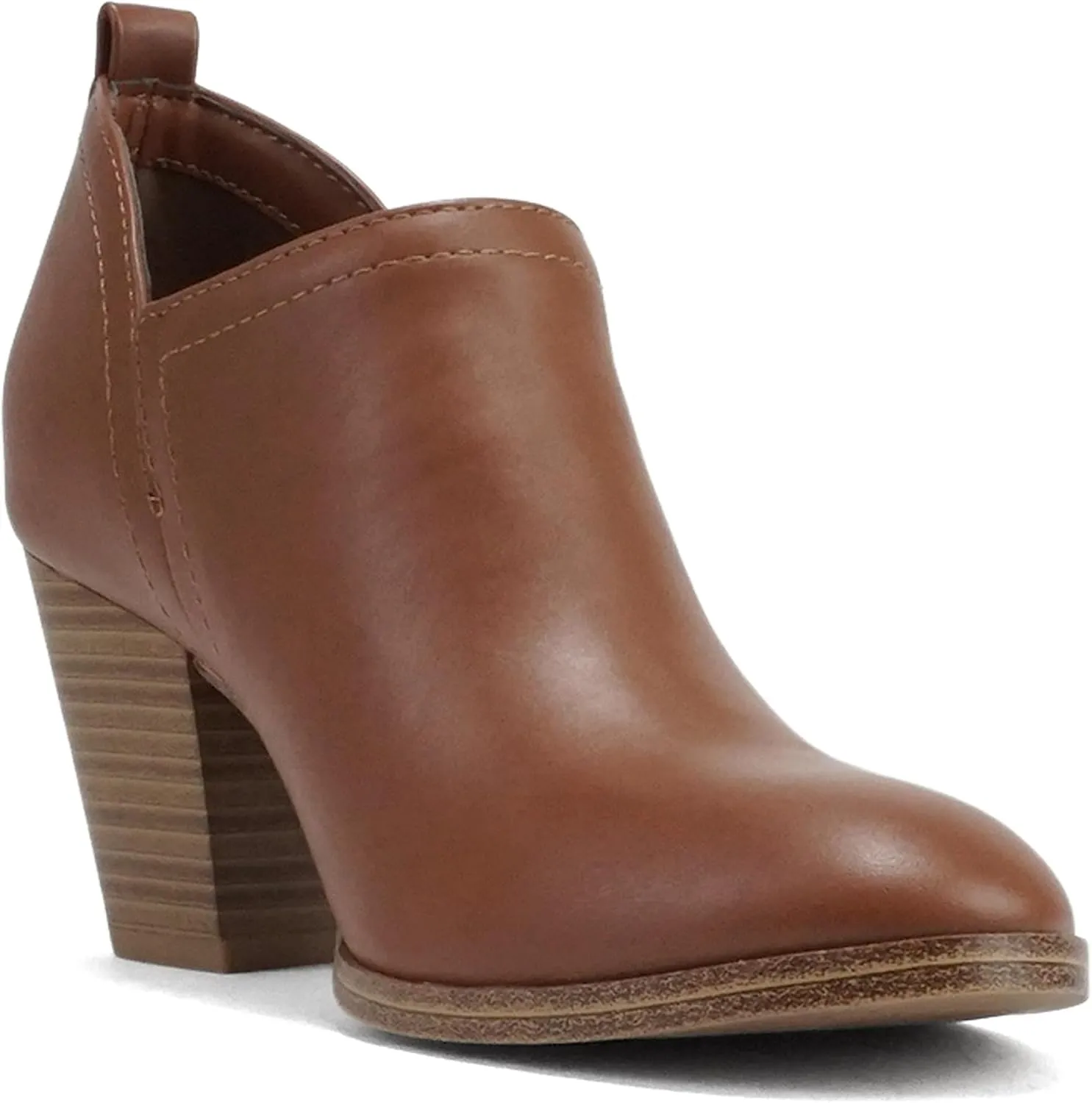Soda “GAMEY” ~ Women Almond Toe V-Cut Slip-On Medium Stack Heel Ankle Bootie Shootie