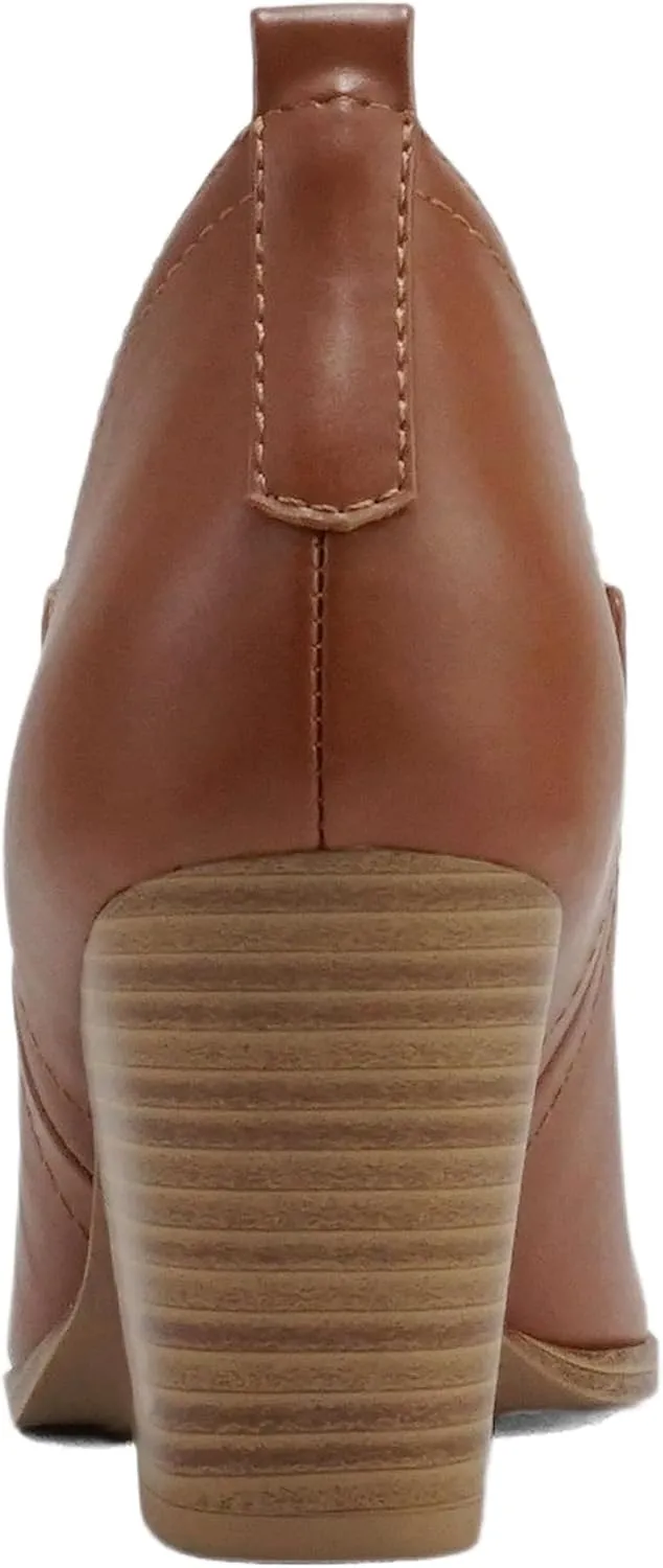 Soda “GAMEY” ~ Women Almond Toe V-Cut Slip-On Medium Stack Heel Ankle Bootie Shootie