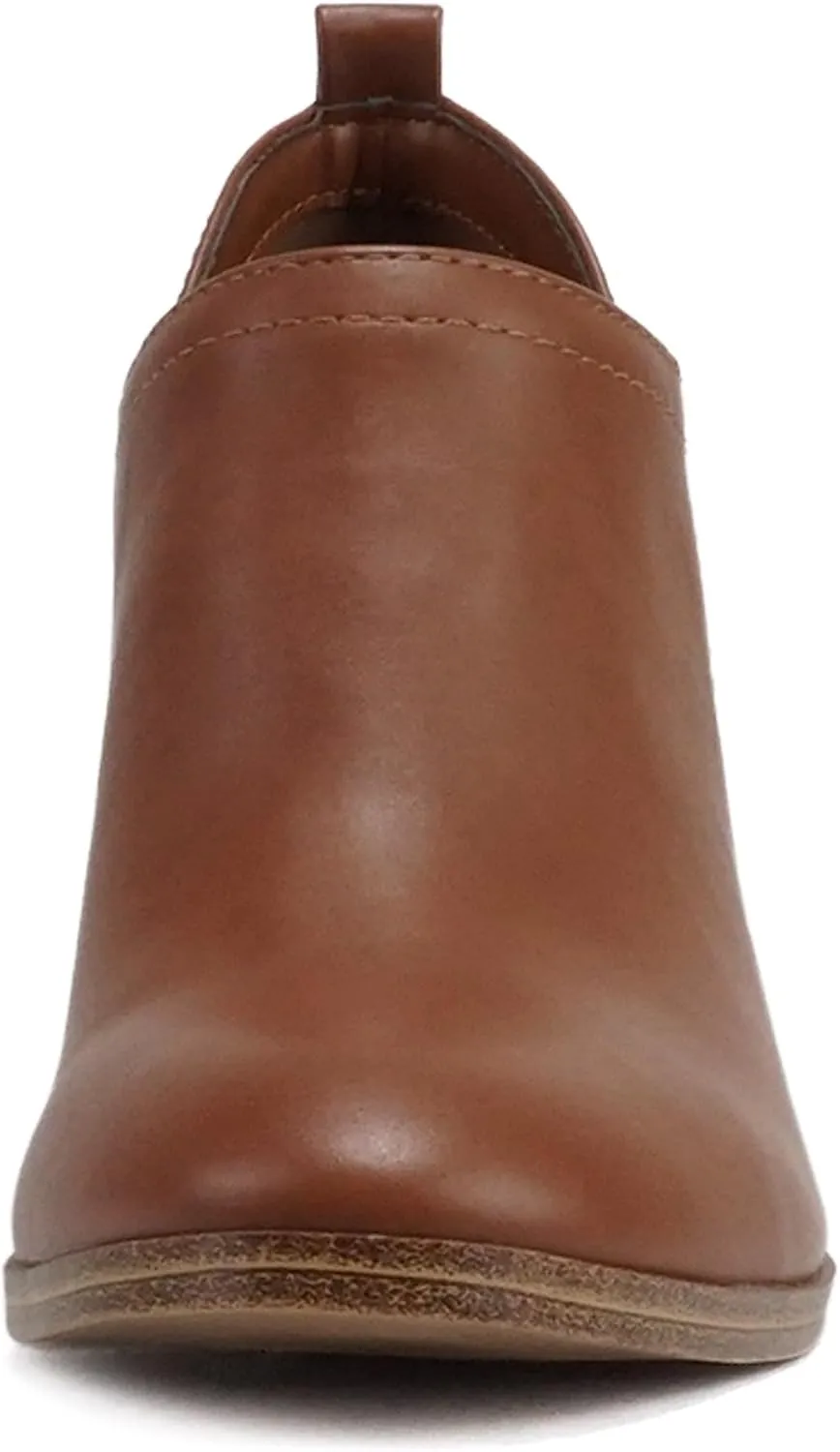 Soda “GAMEY” ~ Women Almond Toe V-Cut Slip-On Medium Stack Heel Ankle Bootie Shootie