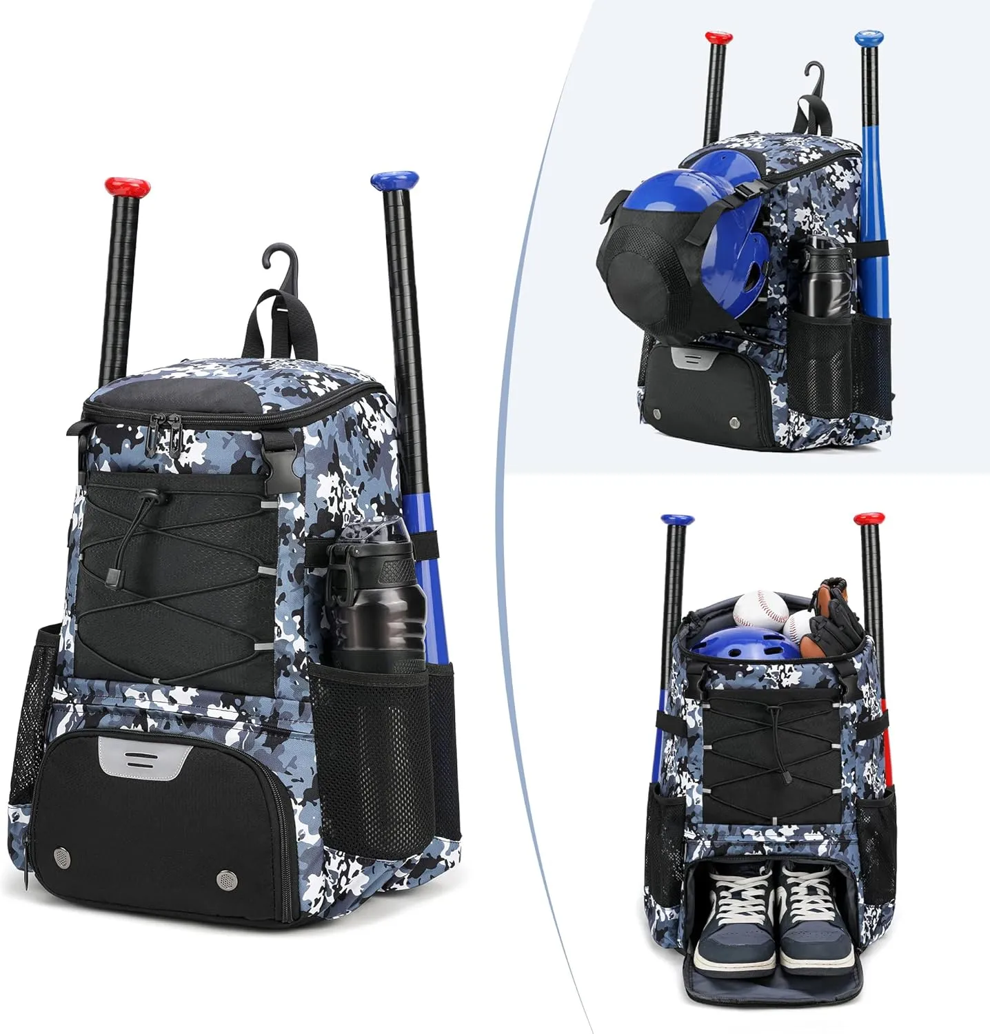 Softball Bag, Baseball Equipment Backpack for Youth Girls Adult, Lightweight With Shoe Compartment, Fence Hook for TBall, Bat, Helmet