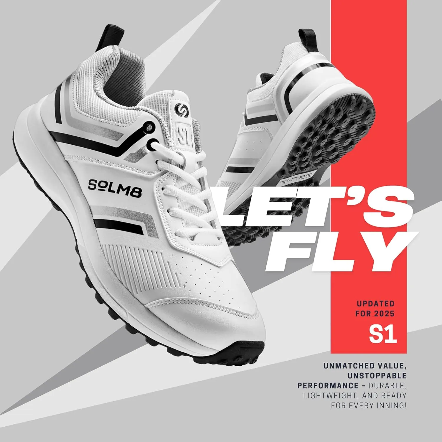 SOLM8 S1 Rubber Spikes - Lightweight Cricket Shoes for Men and Women - Durable Grip, Superior Protection (2024 Edition)