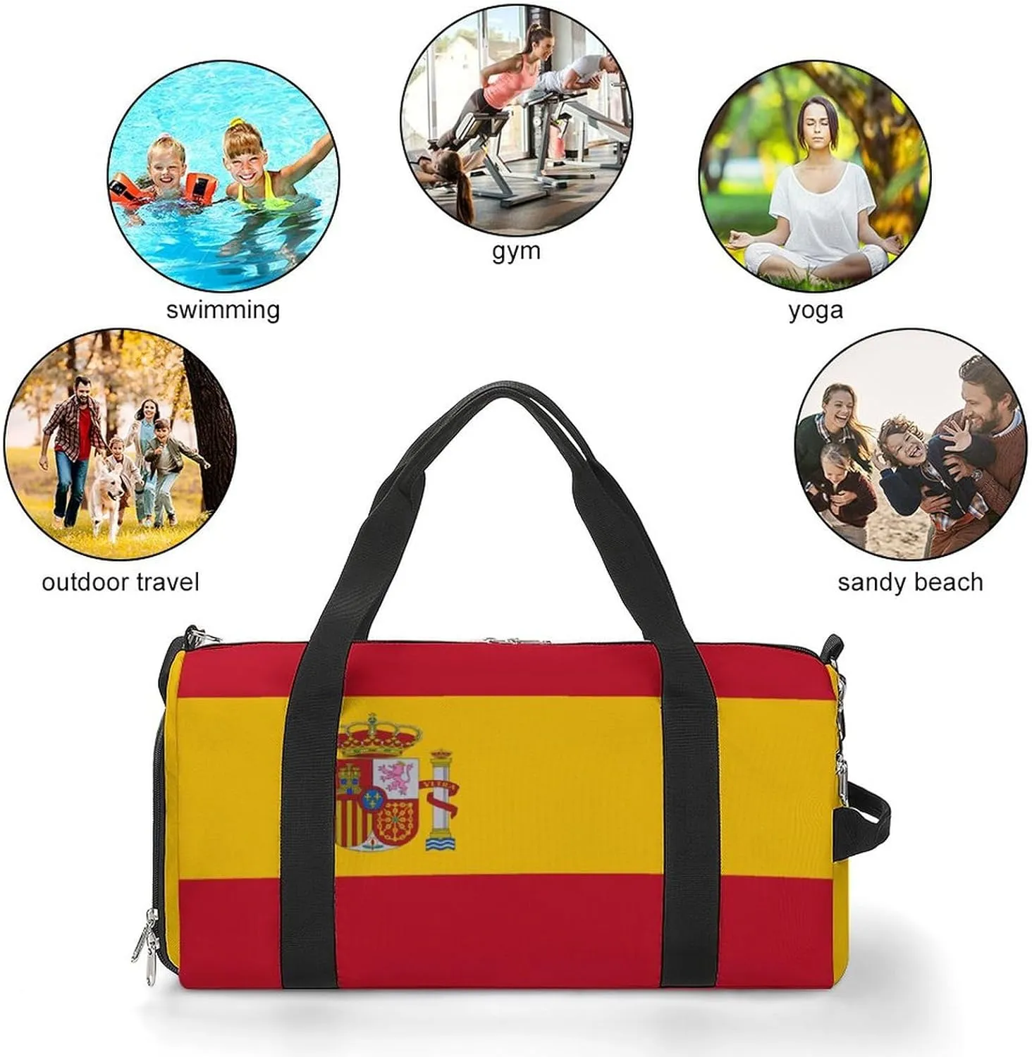 Spain Flag Gym Duffel Bag for Men Women Shoe Compartment Waterproof Lightweight Weekender