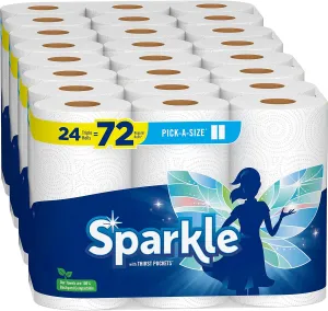 Sparkle Pick-A-Size Paper Towels, 24 Triple Rolls = 72 Regular Rolls, Everyday Value Paper Towel With Full And Half Sheets