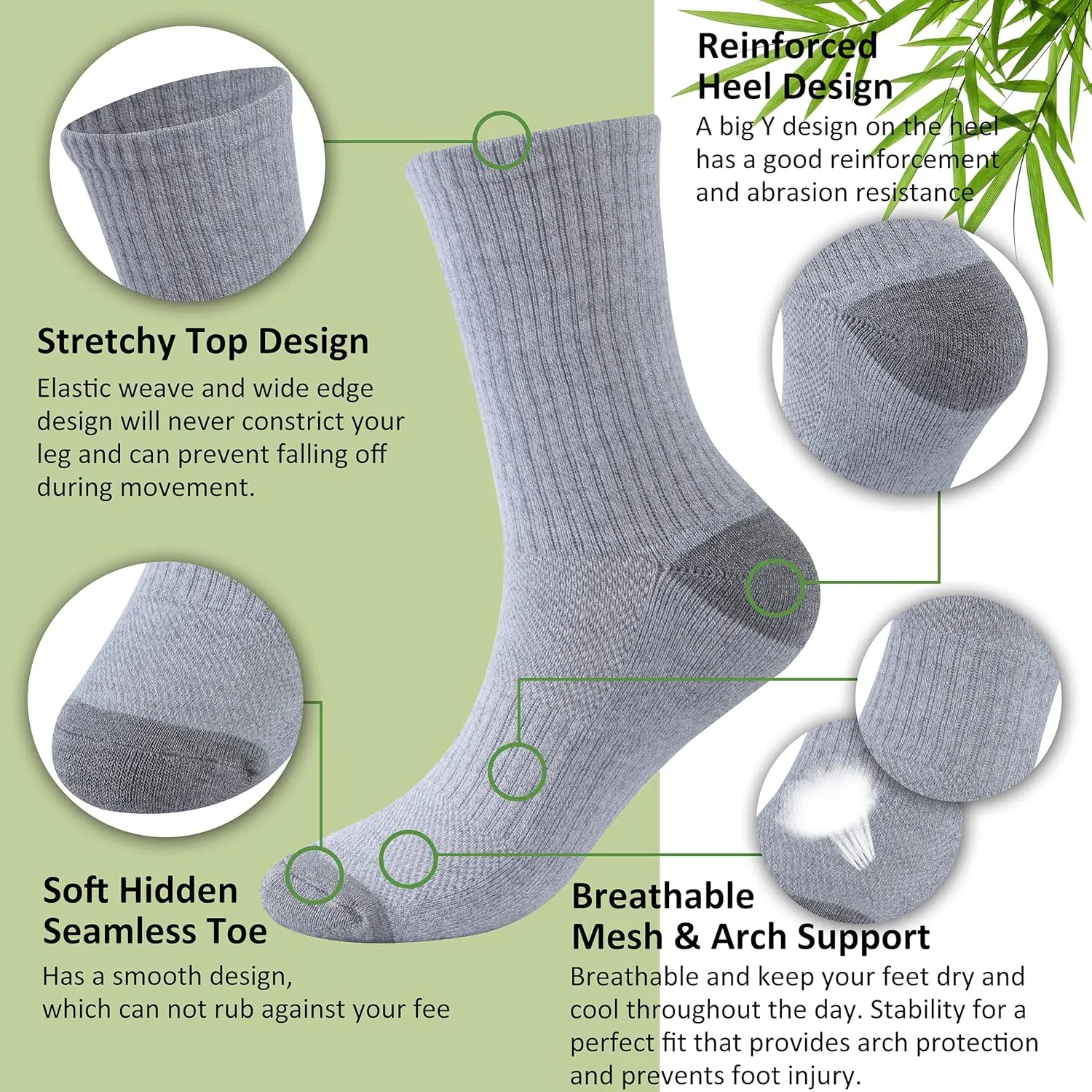 SPST Viscose Bamboo Socks, Women Men Moisture Wicking Cushioned Breathable Soft Ankle/Crew Running Hiking Seamless Socks