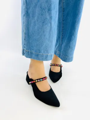 Spunkz Jewel Velvet Loafer Block Heel Shoes for Women-11006
