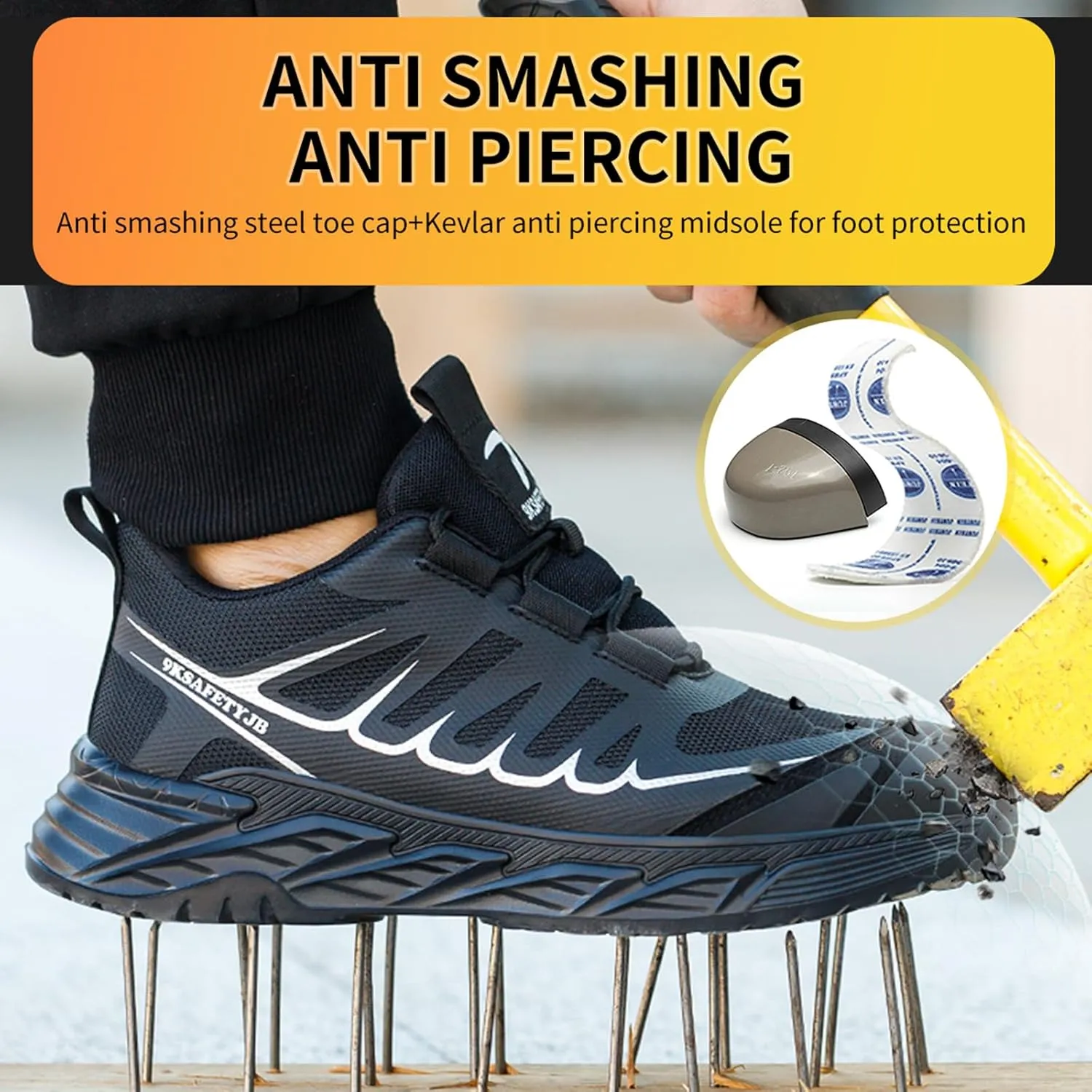 Steel Toe Sneakers for Men Lightweight Safety Shoes Comfortable Puncture Proof Slip On Indestructible Work Shoes