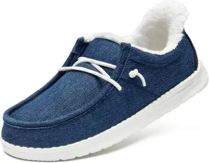 STQ Slip On Shoes Women Loafers Orthopedic Fur Lined Warm Winter Canvas Boat Shoes Plantar Fasciitis Relief Maternity Pregancy Walking Sneakers for Travel