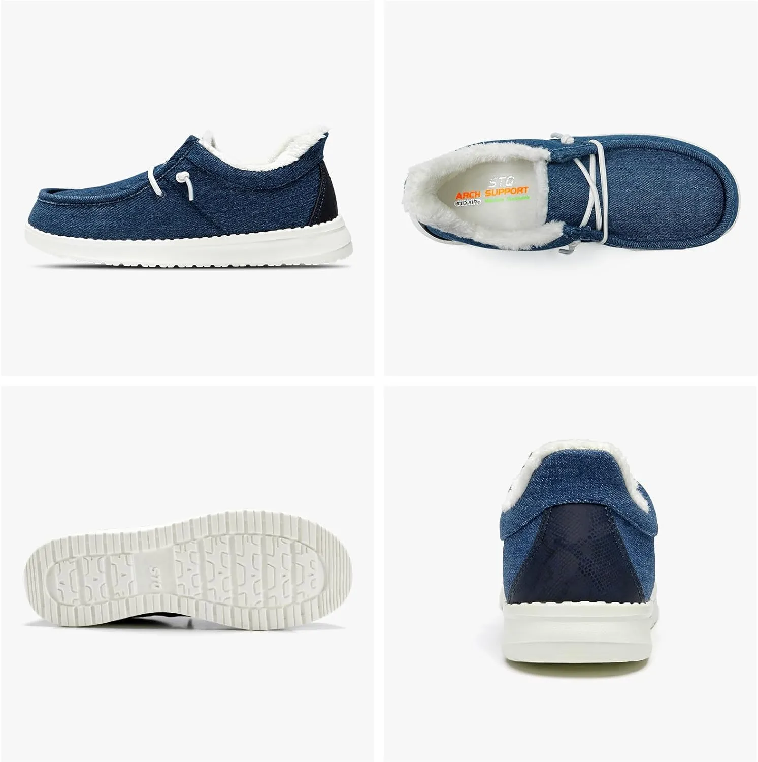 STQ Slip On Shoes Women Loafers Orthopedic Fur Lined Warm Winter Canvas Boat Shoes Plantar Fasciitis Relief Maternity Pregancy Walking Sneakers for Travel