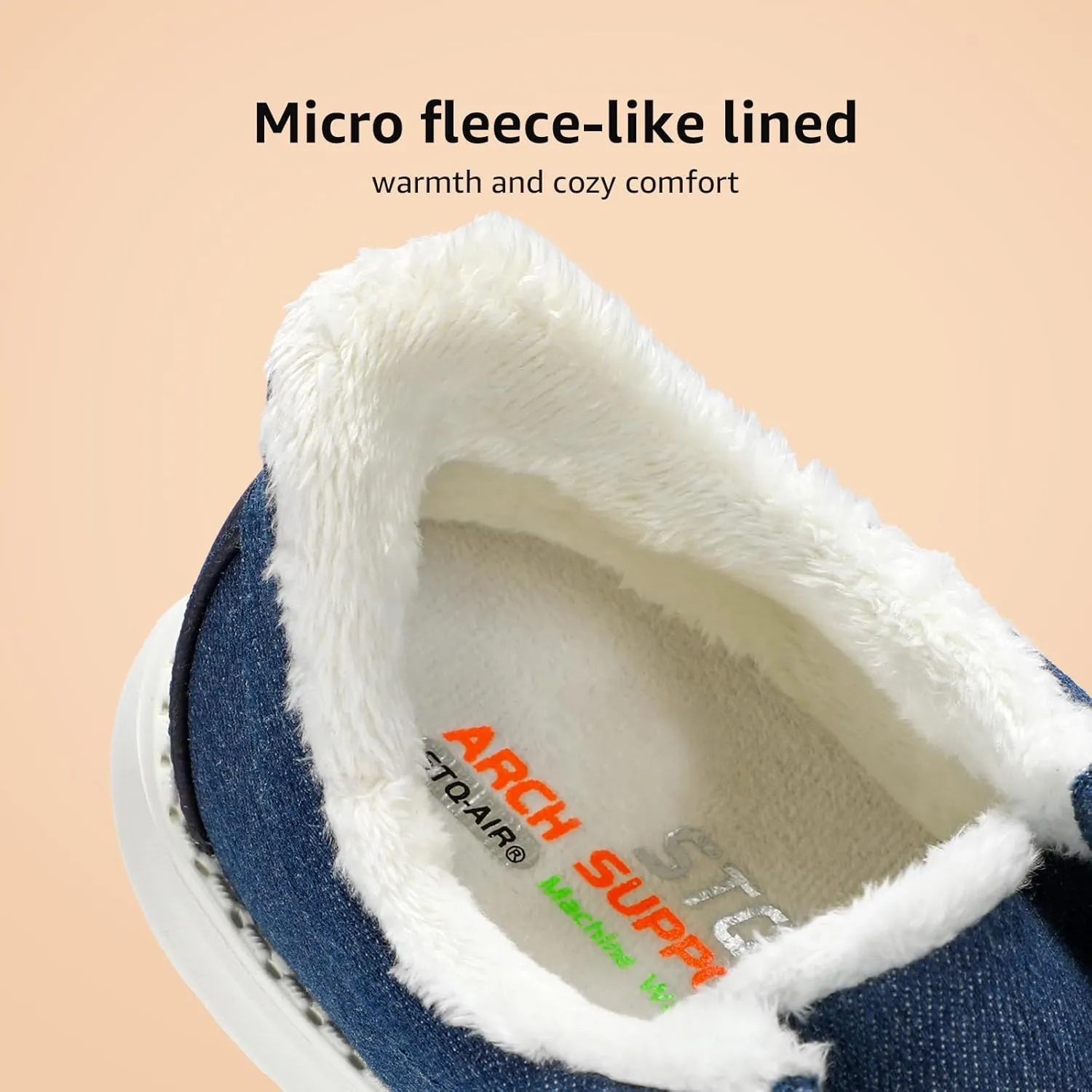 STQ Slip On Shoes Women Loafers Orthopedic Fur Lined Warm Winter Canvas Boat Shoes Plantar Fasciitis Relief Maternity Pregancy Walking Sneakers for Travel