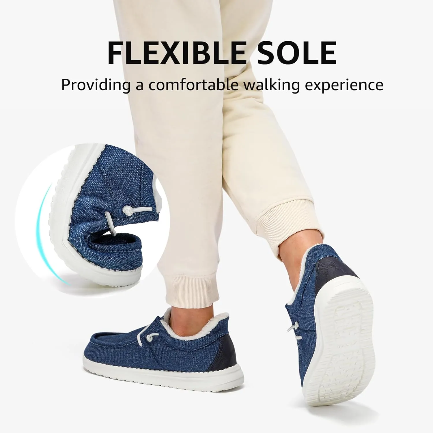 STQ Slip On Shoes Women Loafers Orthopedic Fur Lined Warm Winter Canvas Boat Shoes Plantar Fasciitis Relief Maternity Pregancy Walking Sneakers for Travel