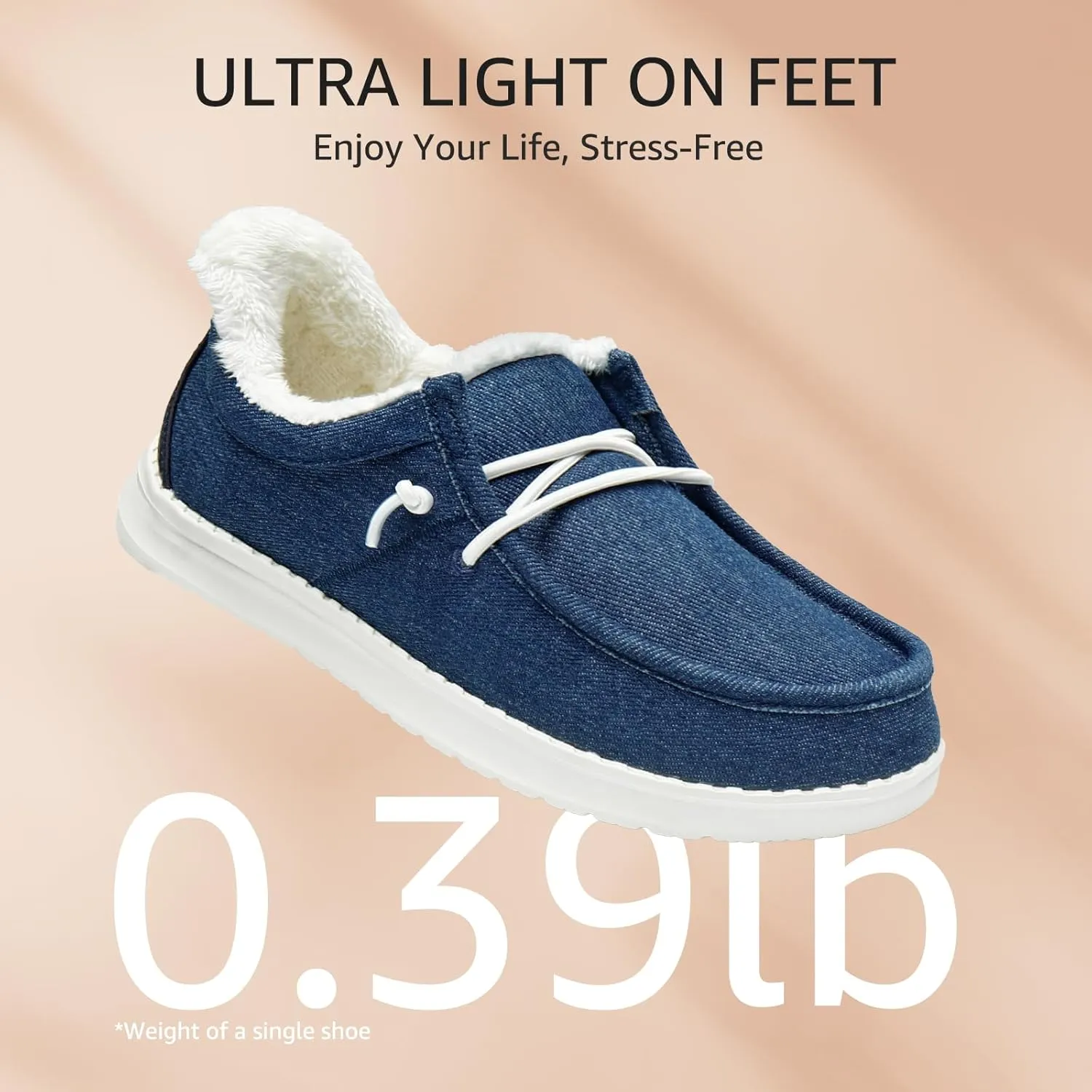 STQ Slip On Shoes Women Loafers Orthopedic Fur Lined Warm Winter Canvas Boat Shoes Plantar Fasciitis Relief Maternity Pregancy Walking Sneakers for Travel