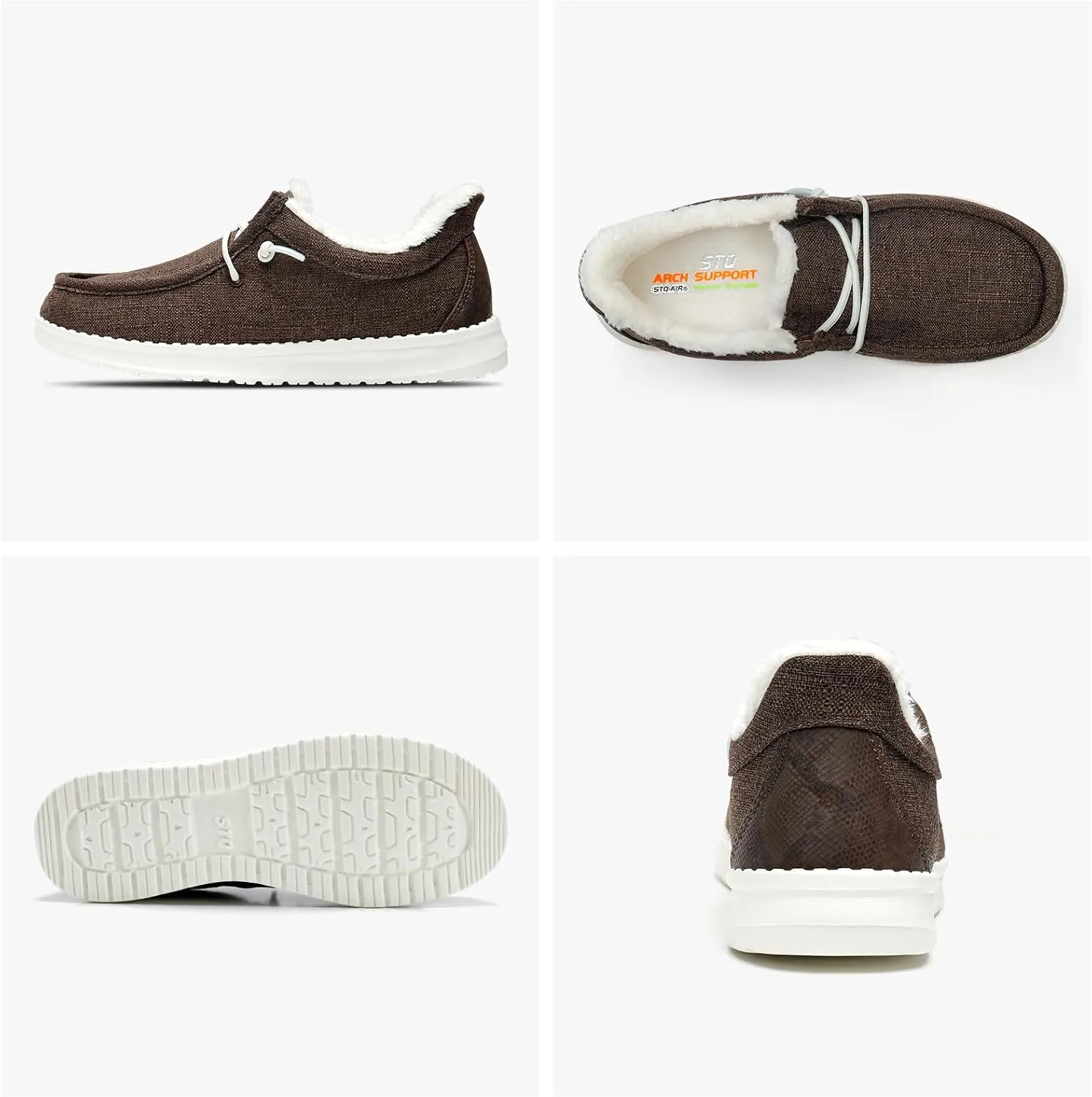 STQ Slip On Shoes Women Loafers Orthopedic Fur Lined Warm Winter Canvas Boat Shoes Plantar Fasciitis Relief Maternity Pregancy Walking Sneakers for Travel