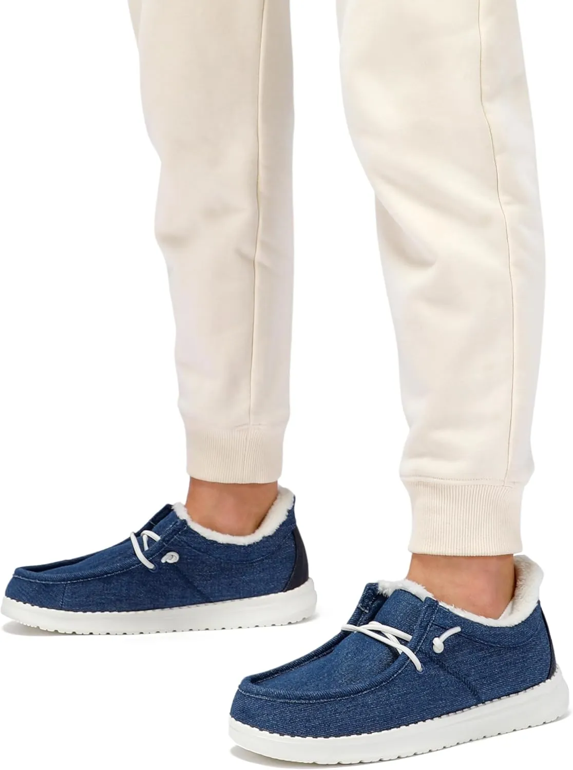 STQ Slip On Shoes Women Loafers Orthopedic Fur Lined Warm Winter Canvas Boat Shoes Plantar Fasciitis Relief Maternity Pregancy Walking Sneakers for Travel