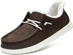 STQ Slip On Shoes Women Loafers Orthopedic Fur Lined Warm Winter Canvas Boat Shoes Plantar Fasciitis Relief Maternity Pregancy Walking Sneakers for Travel