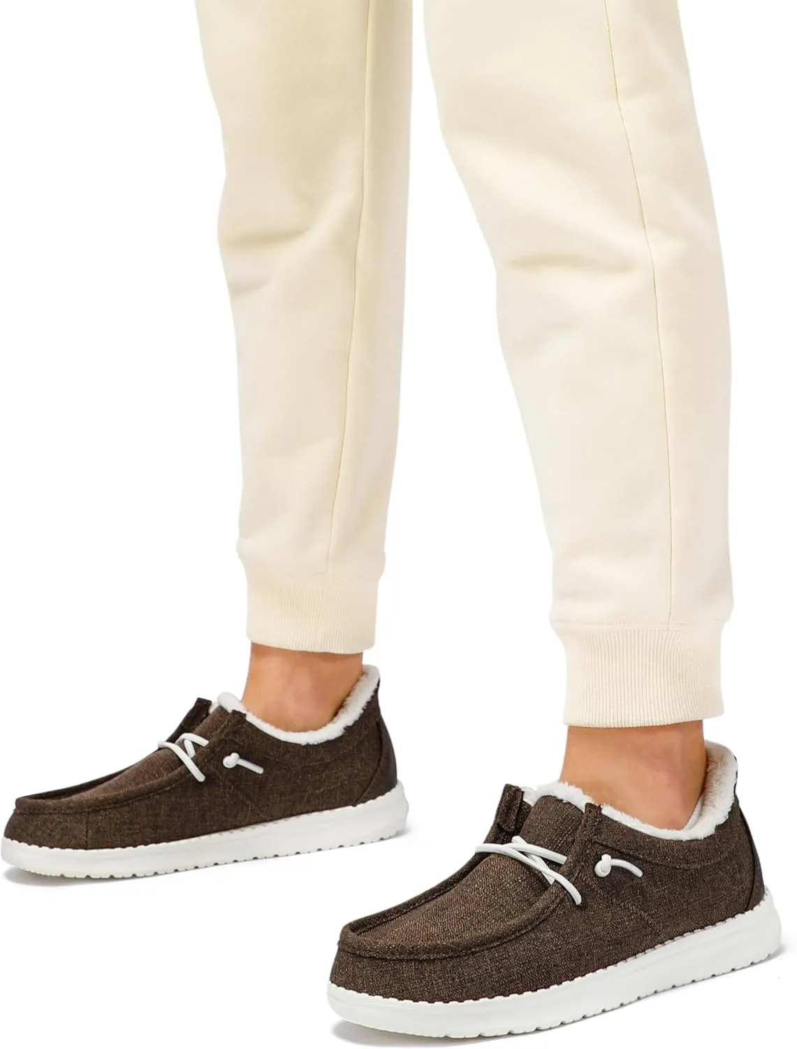 STQ Slip On Shoes Women Loafers Orthopedic Fur Lined Warm Winter Canvas Boat Shoes Plantar Fasciitis Relief Maternity Pregancy Walking Sneakers for Travel
