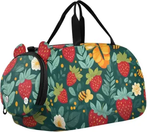 Strawberry Bee Garden Youth Sports Duffel Bag with Ventilated Shoe Compartment|All-Season Lightweight Travel Gym Bag for Girls & Boys|Water-Resistant Gear Bag