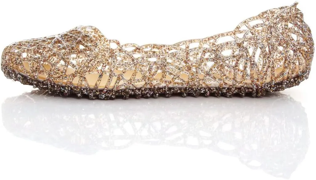 Stunner Women's Beach Jelly Shoes Slip On Crystal Summer Soft Hollow Ballet Flats