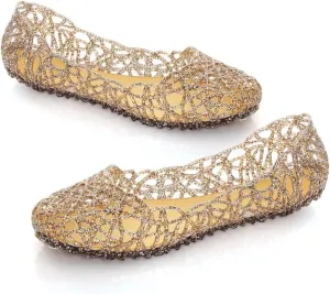 Stunner Women's Beach Jelly Shoes Slip On Crystal Summer Soft Hollow Ballet Flats