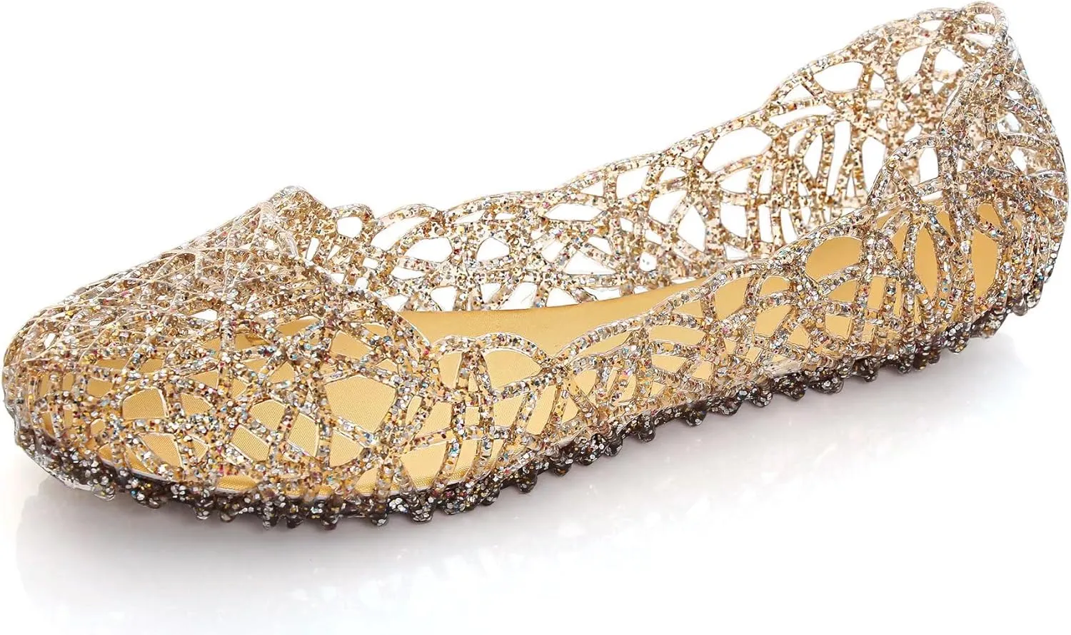 Stunner Women's Beach Jelly Shoes Slip On Crystal Summer Soft Hollow Ballet Flats
