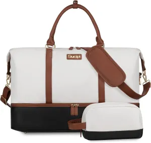 Sucipi Weekender Bags for Women Canvas Travel Duffle Bag with Shoe Compartment Overnight Bag Carry on Gym Duffel with Toiletry Bag for Traveling Weekend Hospital Bags for Labor and Delivery
