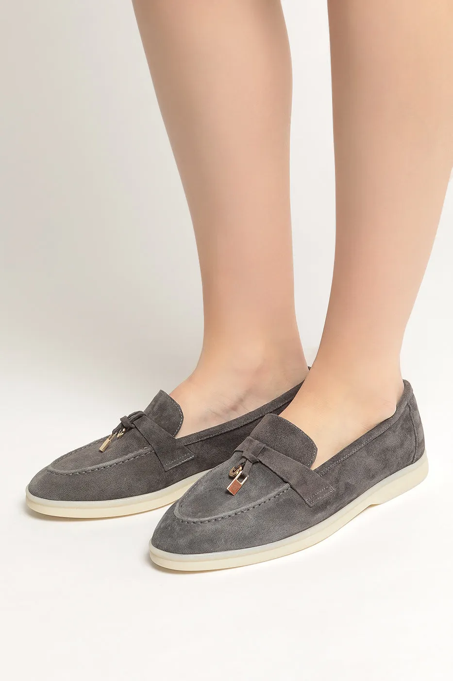 Suede Loafers with Tassel Detail - Gray