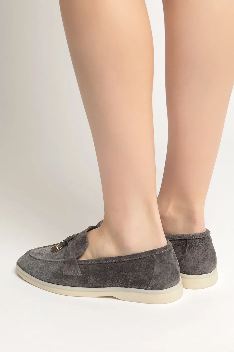 Suede Loafers with Tassel Detail - Gray