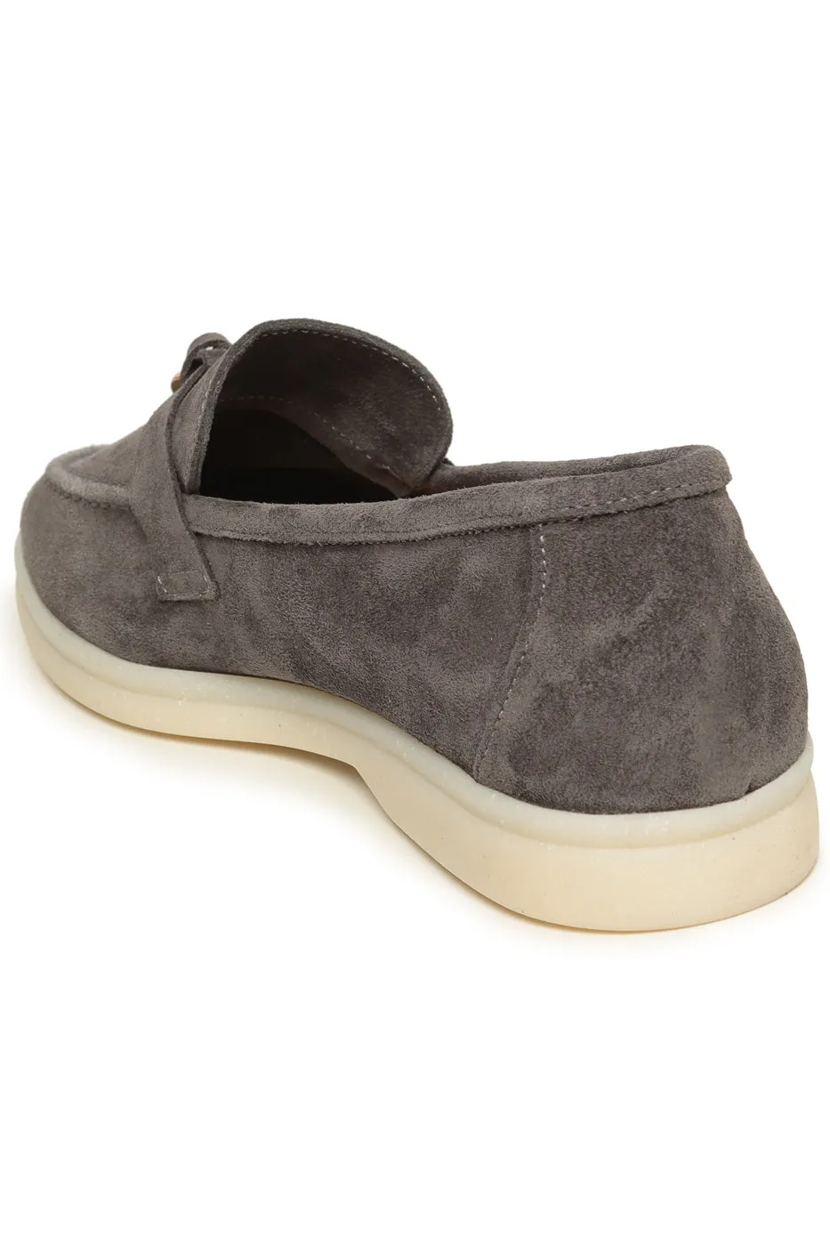 Suede Loafers with Tassel Detail - Gray