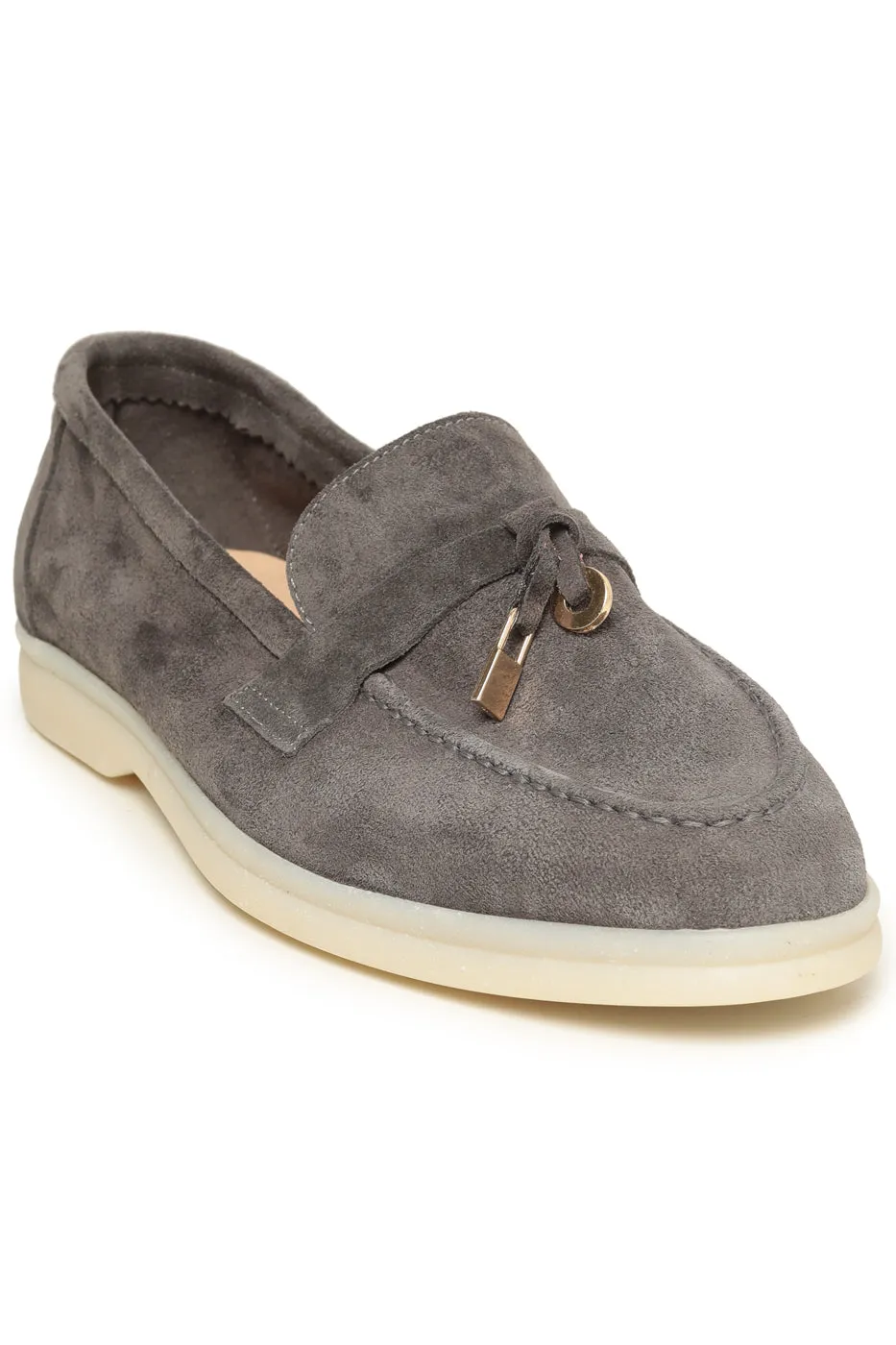 Suede Loafers with Tassel Detail - Gray