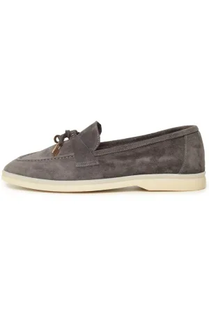 Suede Loafers with Tassel Detail - Gray