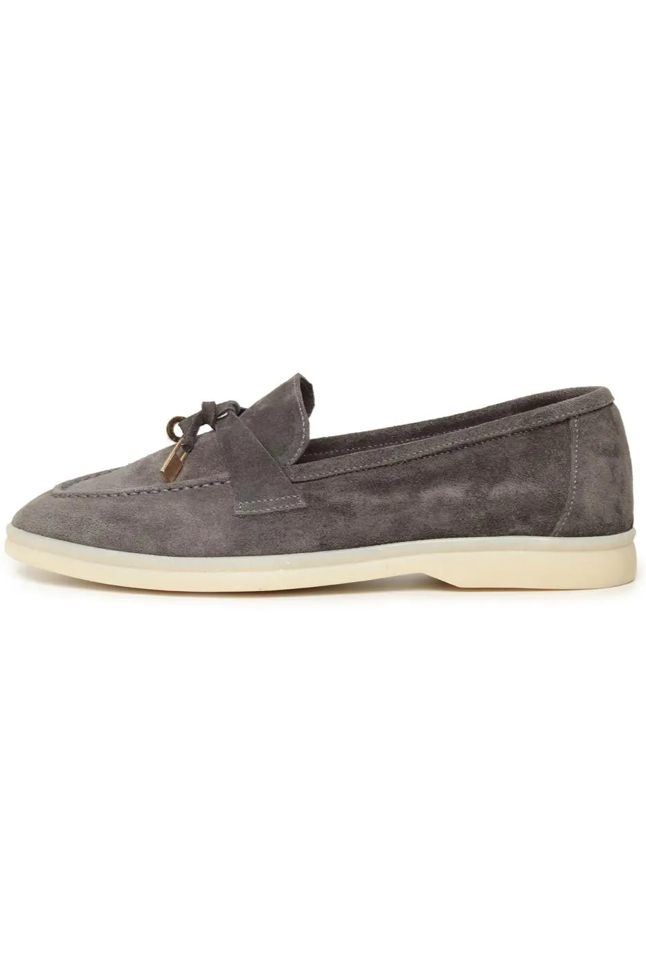 Suede Loafers with Tassel Detail - Gray