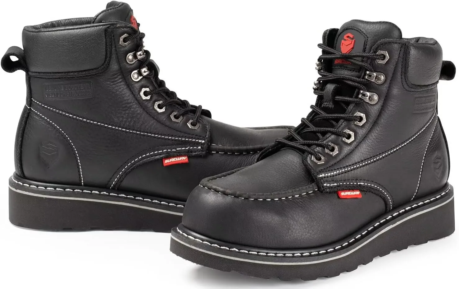 SUREWAY 6” Mens Heavy Duty Steel/Composite/Soft Toe Work Boots for Men,Comfortable & Durable,Goodyear Welt,Full Grain Leather,Oil/Slip Resistant,Wedge Moc Toe Industrial Construction Boots/Shoes