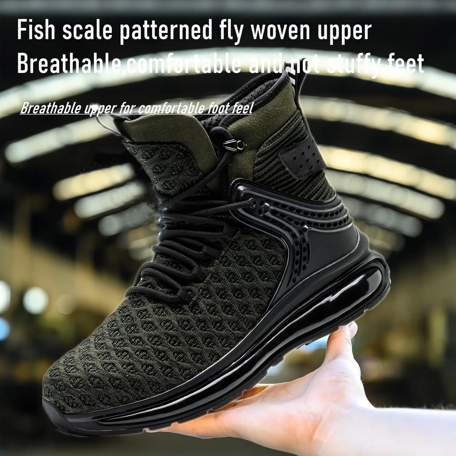 SYLPHID Men Steel Toe Sneakers Women Safety Shoes High top Work Shoe with Air Cushion Lightweight Breathable Puncture Proof