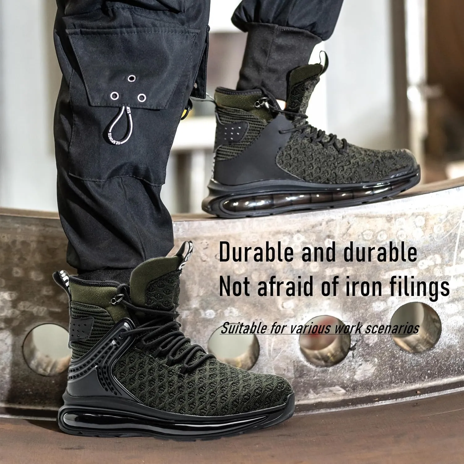 SYLPHID Men Steel Toe Sneakers Women Safety Shoes High top Work Shoe with Air Cushion Lightweight Breathable Puncture Proof