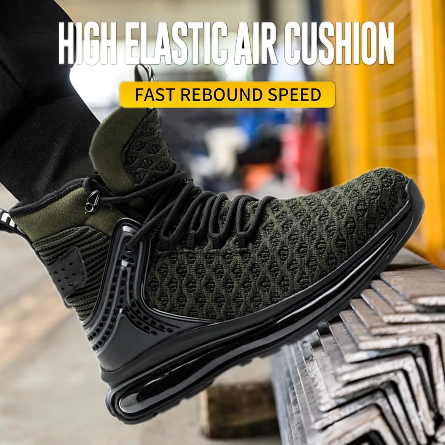SYLPHID Men Steel Toe Sneakers Women Safety Shoes High top Work Shoe with Air Cushion Lightweight Breathable Puncture Proof