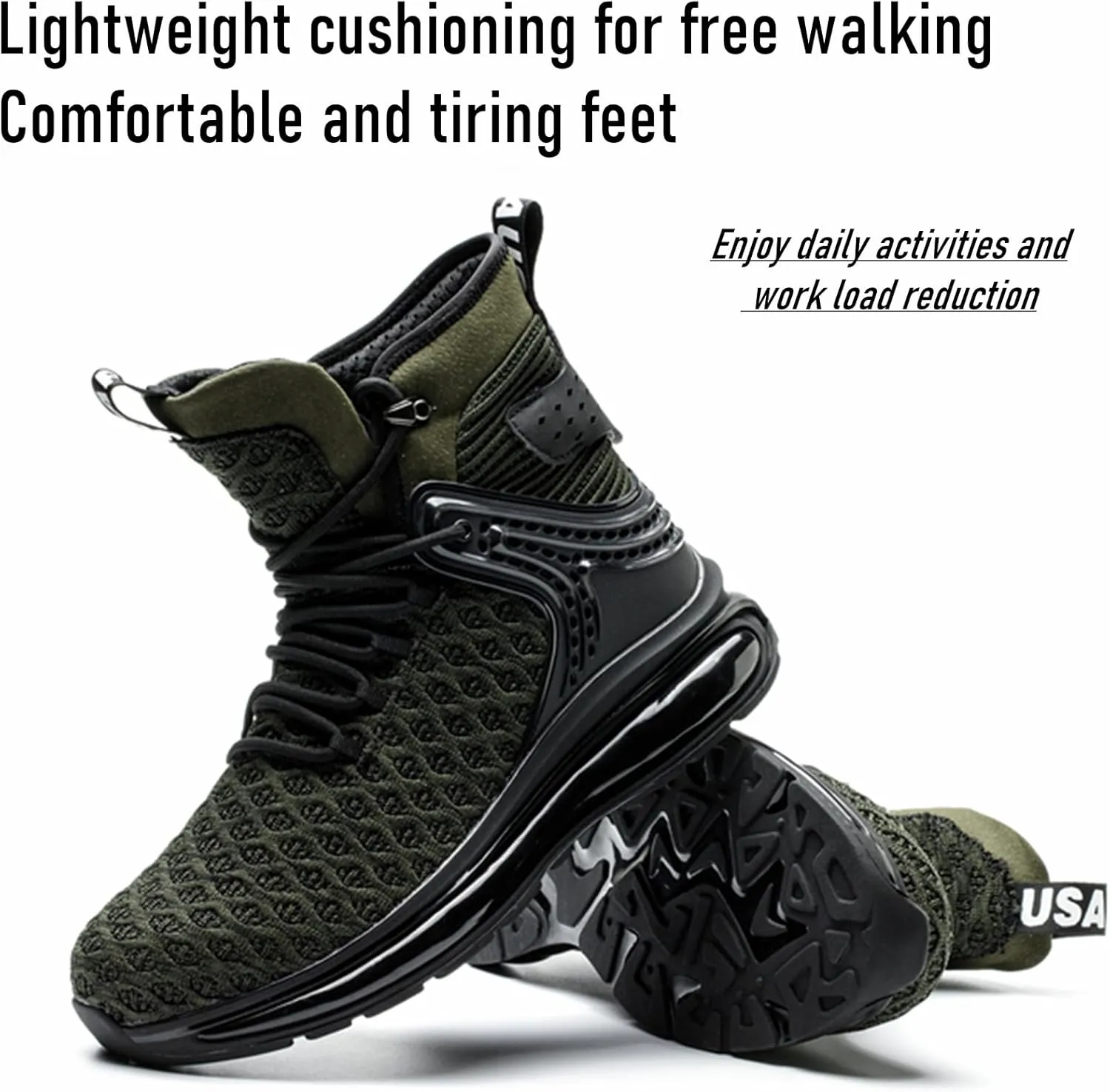 SYLPHID Men Steel Toe Sneakers Women Safety Shoes High top Work Shoe with Air Cushion Lightweight Breathable Puncture Proof