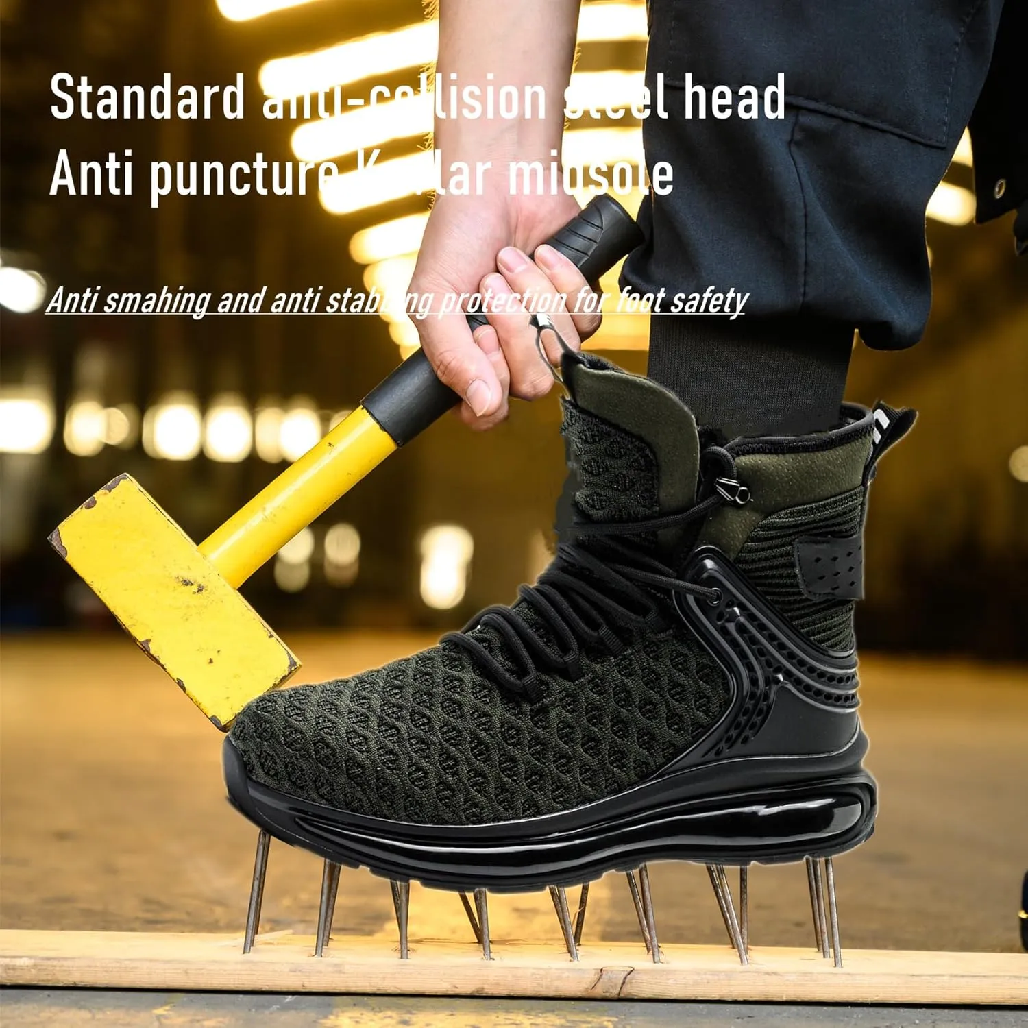 SYLPHID Men Steel Toe Sneakers Women Safety Shoes High top Work Shoe with Air Cushion Lightweight Breathable Puncture Proof
