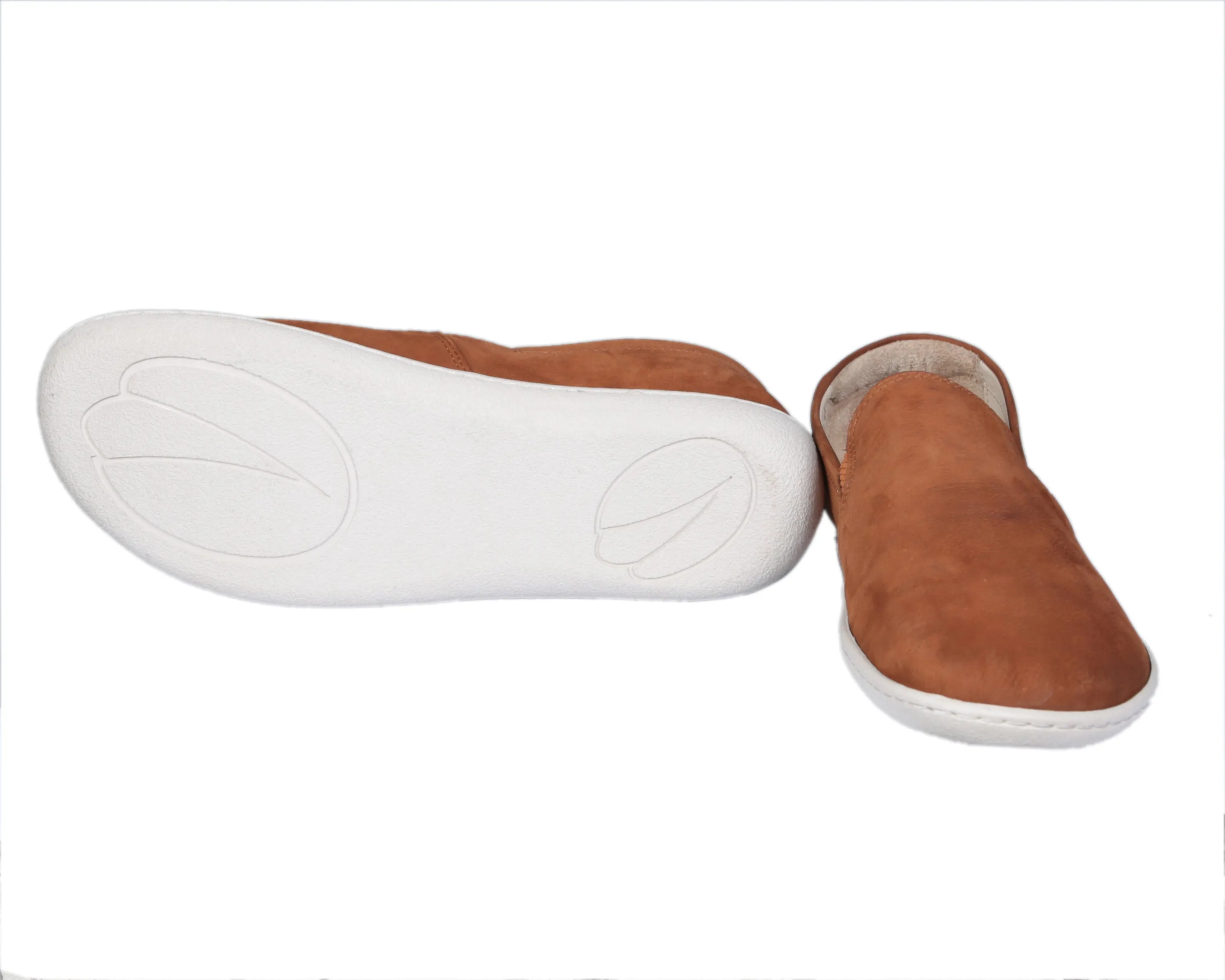 Tan Slip-On Wide Barefoot Shoes Nubuck Leather Handmade 6mm Rubber Outsole