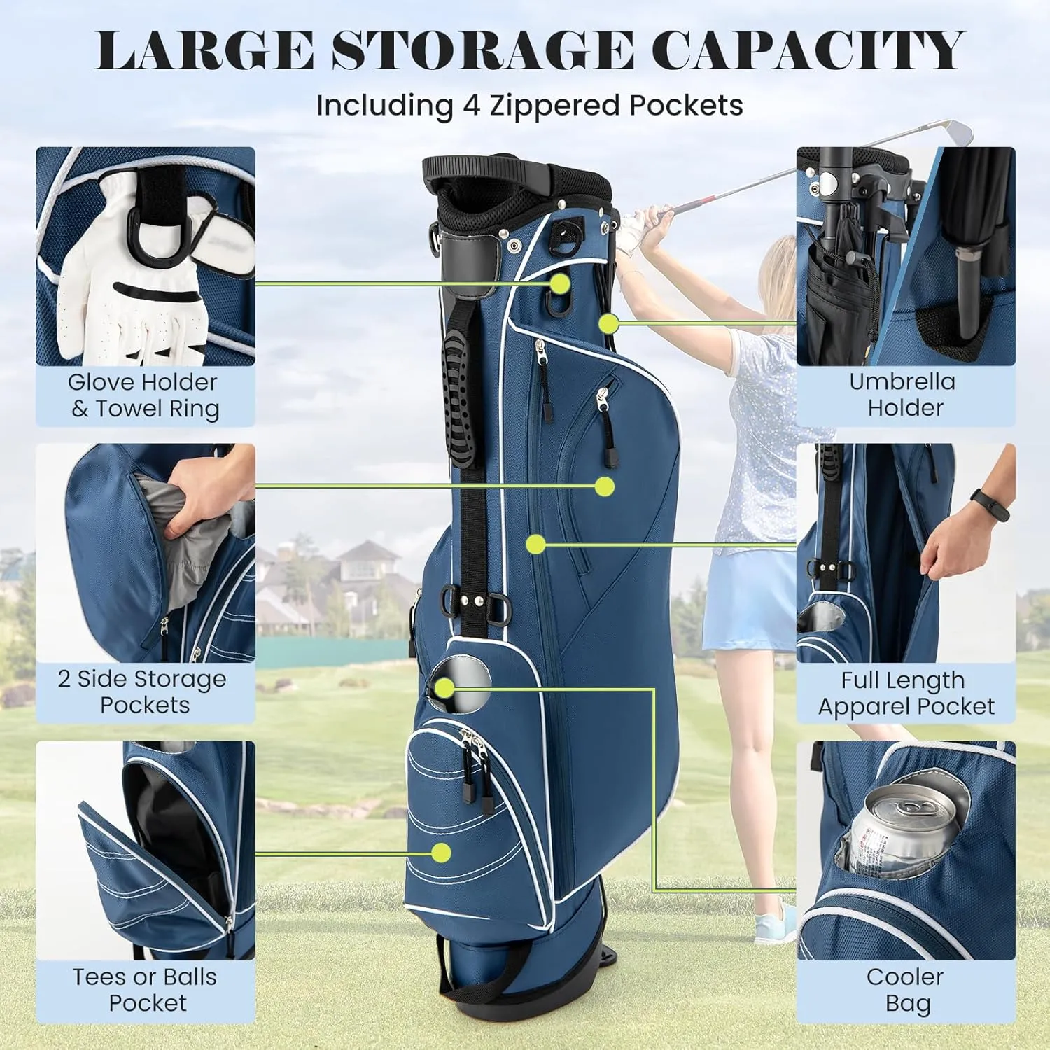 Tangkula Golf Stand Bag, Lightweight Organized Golf Bag, Easy Carry Shoulder Bag with 4 Way Dividers and 4 Pockets for Extra Storage