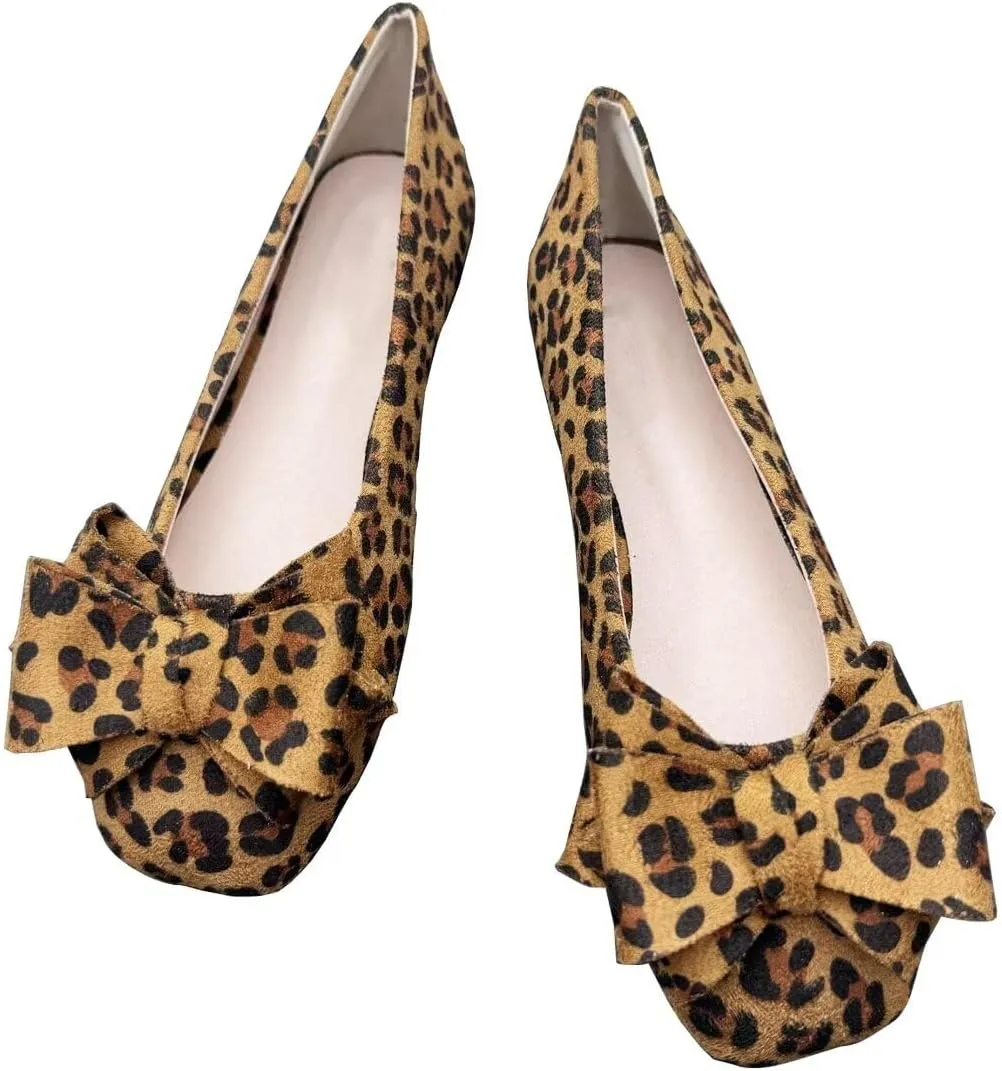 TANGNEST Women Cute Bowknot Flats Soft Slip On Dress Comfort Square Toe Flats