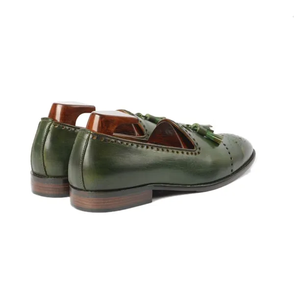 Tassel Leather Dark Green Italian Loafer