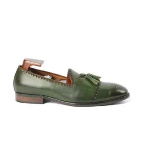Tassel Leather Dark Green Italian Loafer