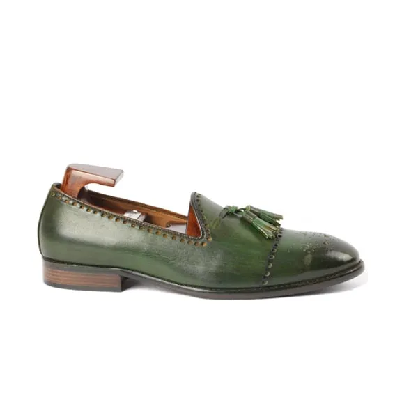 Tassel Leather Dark Green Italian Loafer