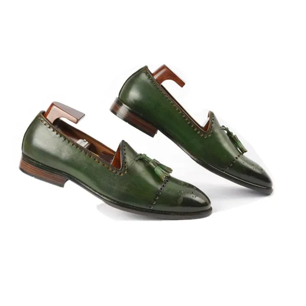 Tassel Leather Dark Green Italian Loafer