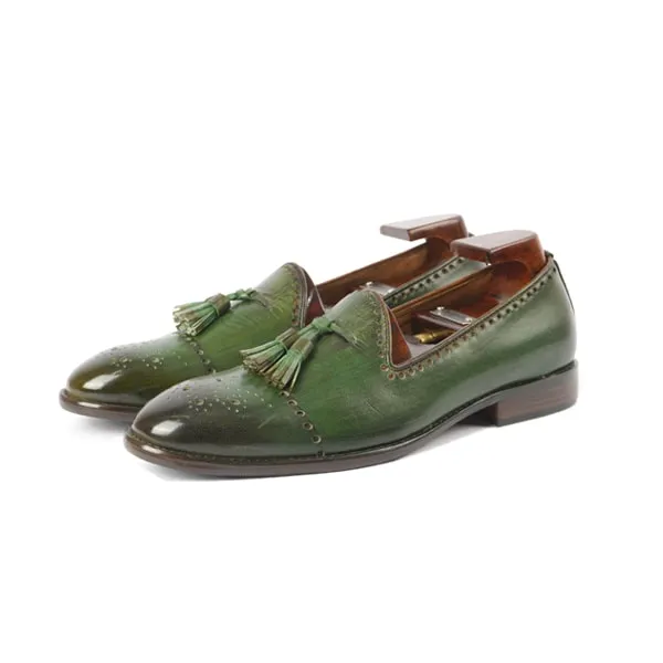 Tassel Leather Dark Green Italian Loafer
