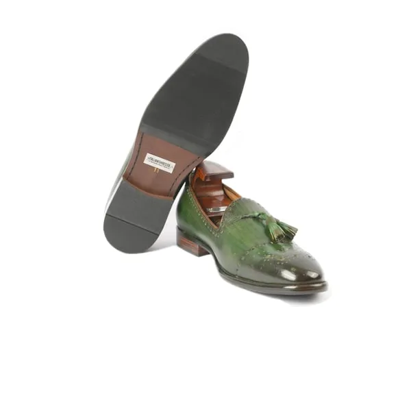 Tassel Leather Dark Green Italian Loafer