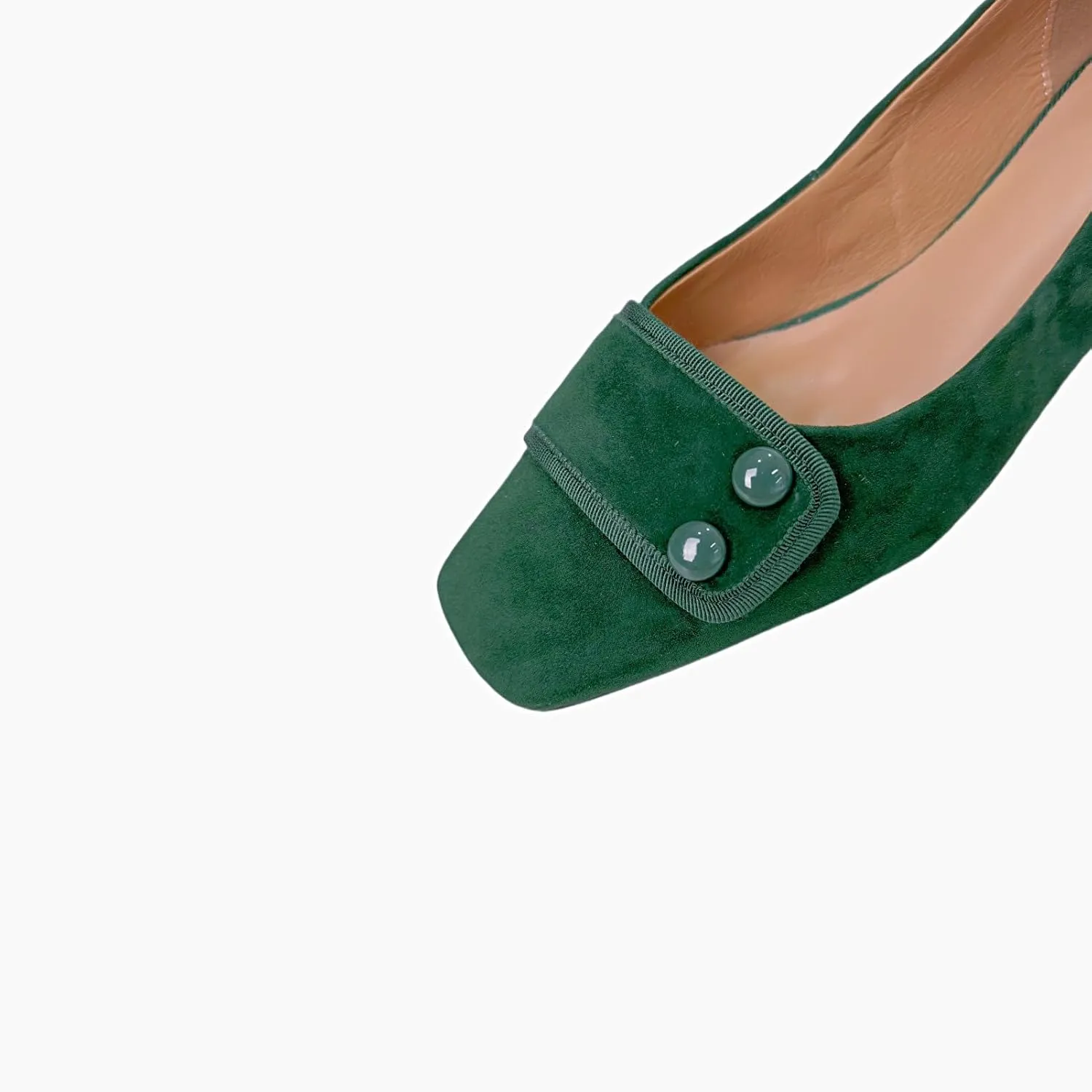 TinaCus Women's Square Toe Soft Suede Leather Handmade Button Décor Comfort Slip On Flats