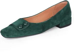 TinaCus Women's Square Toe Soft Suede Leather Handmade Button Décor Comfort Slip On Flats
