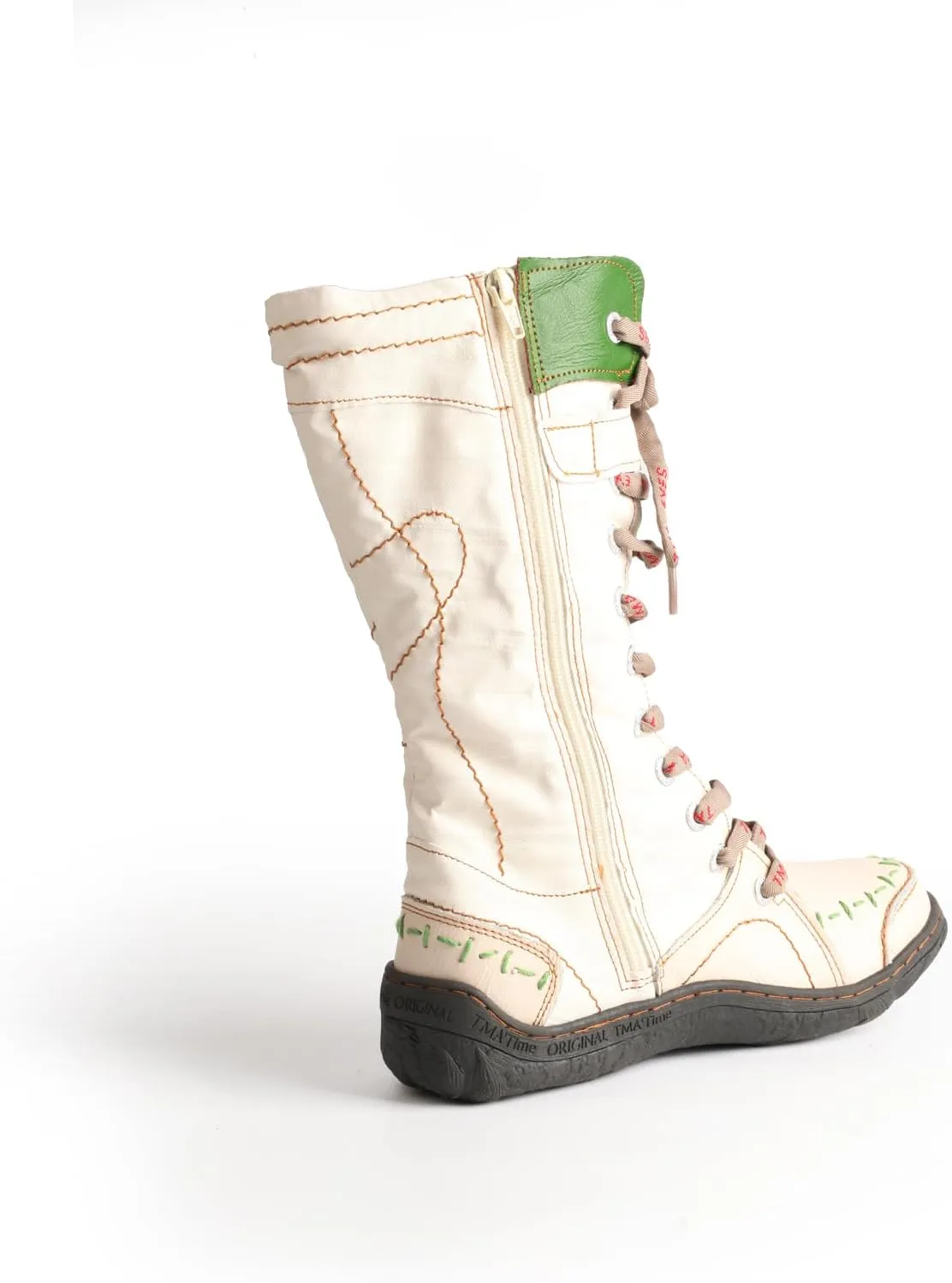TMA EYES Women's Leather Casual Mid-Calf Boots Fashion Non-slip and Patchwork With Handstitching upper Boots