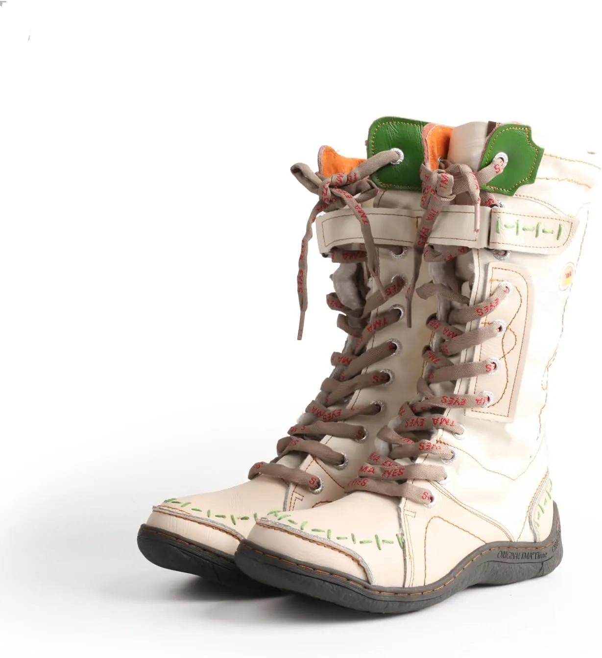 TMA EYES Women's Leather Casual Mid-Calf Boots Fashion Non-slip and Patchwork With Handstitching upper Boots