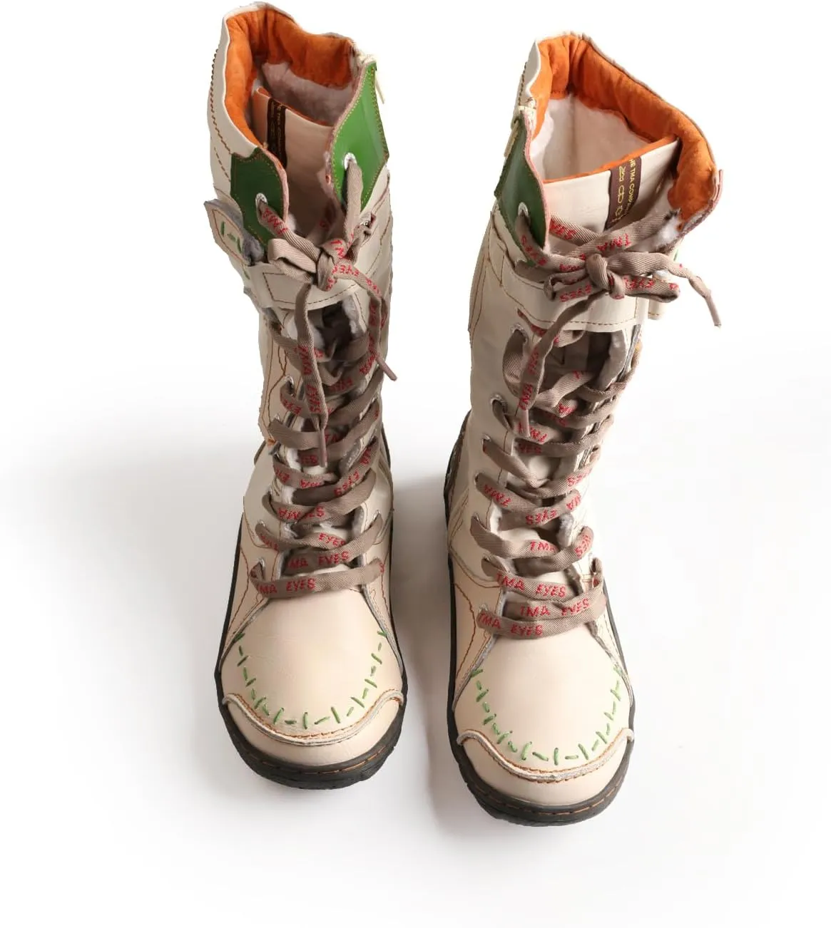 TMA EYES Women's Leather Casual Mid-Calf Boots Fashion Non-slip and Patchwork With Handstitching upper Boots